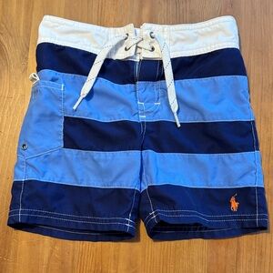 Polo by Ralph Lauren Blue and White Toddler Swim Trunks